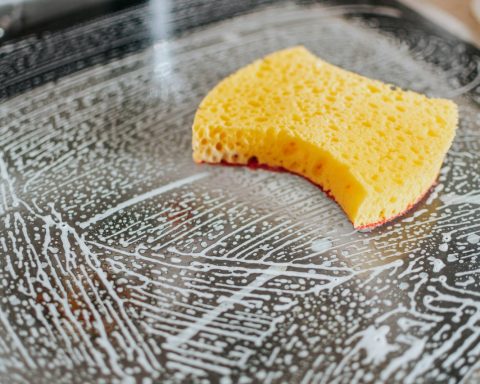 yellow powder on clear glass bowl