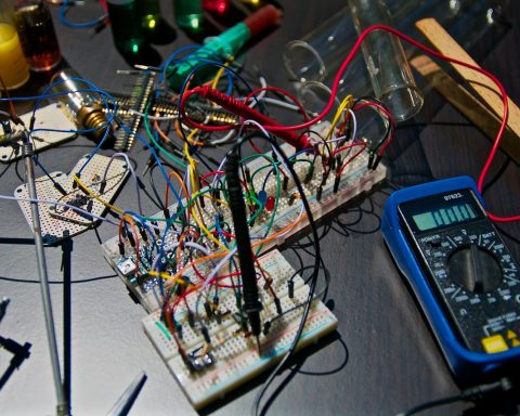 electronic circuit boards near tester